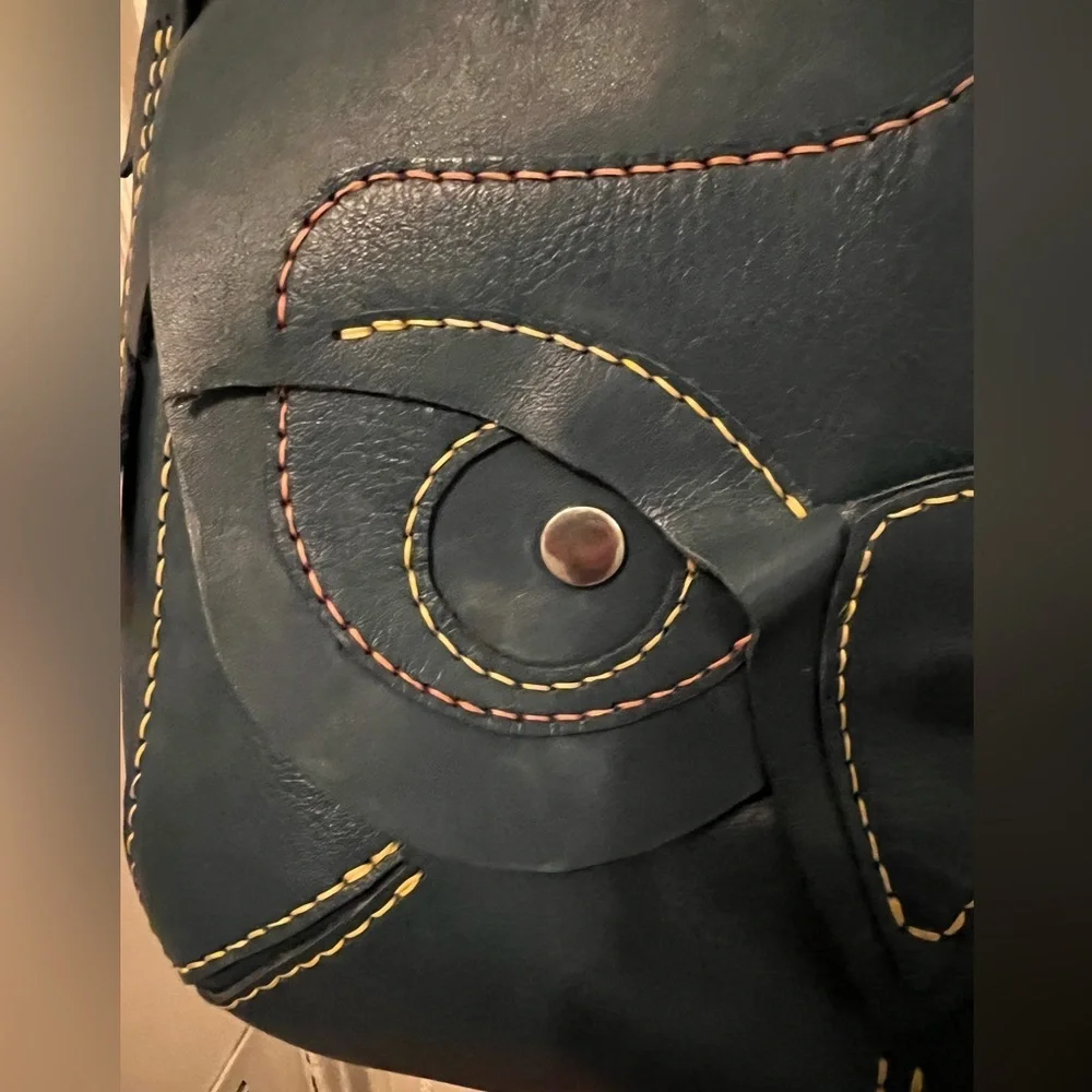 Owl Design Blue Leather messenger Bag
